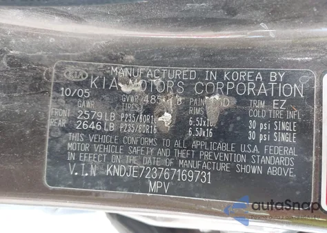 2006 Kia Sportage Ex V6/Lx V6 z USA, uszkodzony, nr VIN KNDJE723767169731